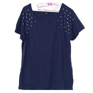 Blue crystal sleeve shirt